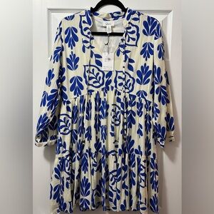 NWT Japna Off-White and Blue Boho Dress